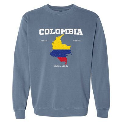 Vintage Colombian Flag Colombia Coordinates Garment-Dyed Sweatshirt