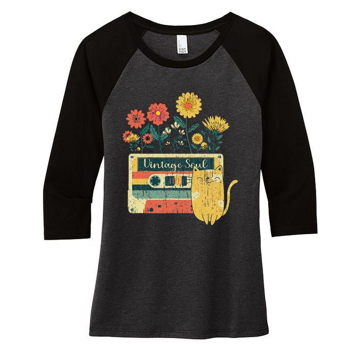 Vintage Ca For Women Retro Soul Flowers Wildflower Women's Tri-Blend 3/4-Sleeve Raglan Shirt