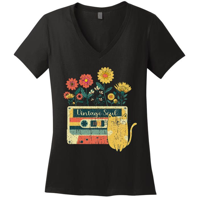 Vintage Ca For Women Retro Soul Flowers Wildflower Women's V-Neck T-Shirt