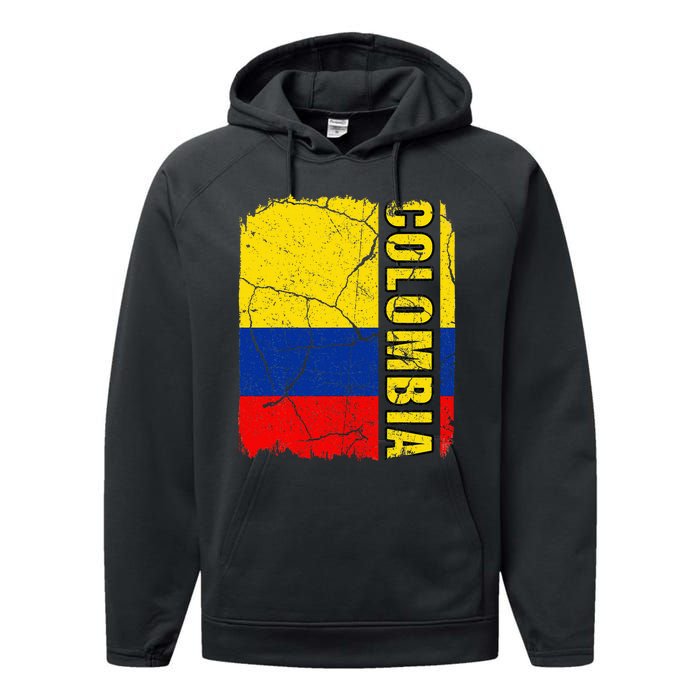 Vintage Colombian Flag Colombia Pride Roots Heritage Performance Fleece Hoodie