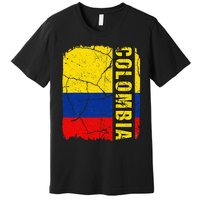 Vintage Colombian Flag Colombia Pride Roots Heritage Premium T-Shirt