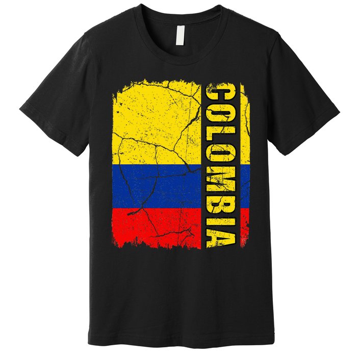 Vintage Colombian Flag Colombia Pride Roots Heritage Premium T-Shirt