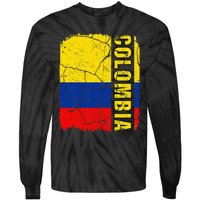 Vintage Colombian Flag Colombia Pride Roots Heritage Tie-Dye Long Sleeve Shirt