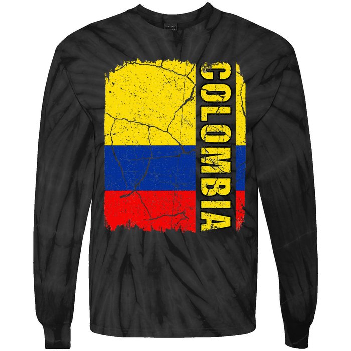 Vintage Colombian Flag Colombia Pride Roots Heritage Tie-Dye Long Sleeve Shirt