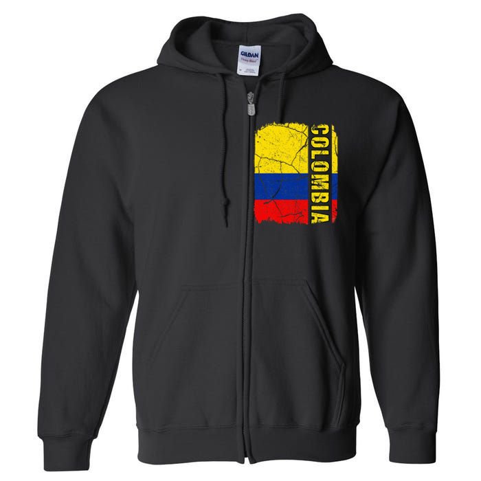 Vintage Colombian Flag Colombia Pride Roots Heritage Full Zip Hoodie