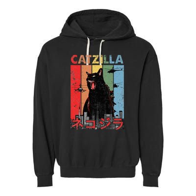 Vintage Catzilla Funny Kitten And Cat Lover Garment-Dyed Fleece Hoodie