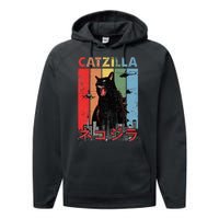 Vintage Catzilla Funny Kitten And Cat Lover Performance Fleece Hoodie