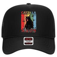 Vintage Catzilla Funny Kitten And Cat Lover High Crown Mesh Back Trucker Hat