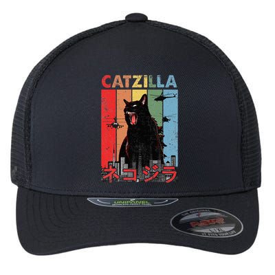 Vintage Catzilla Funny Kitten And Cat Lover Flexfit Unipanel Trucker Cap