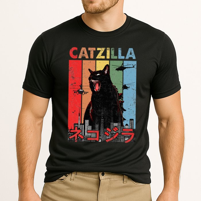 Vintage Catzilla Funny Kitten And Cat Lover Performance Shirt