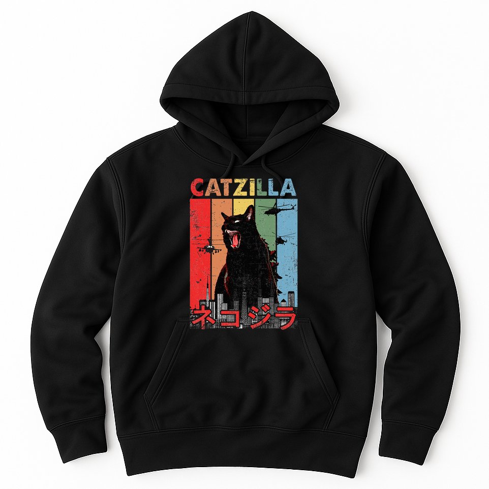 Vintage Catzilla Funny Kitten And Cat Lover Hoodie