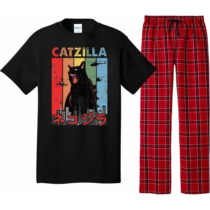 Vintage Catzilla Funny Kitten And Cat Lover Pajama Set