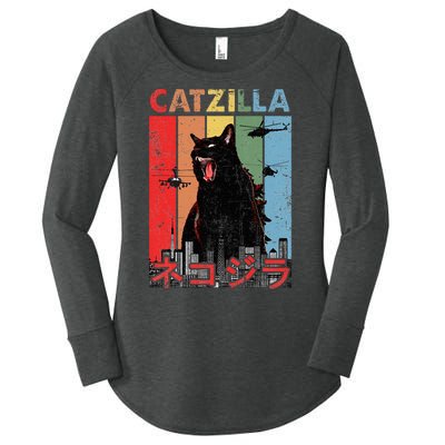 Vintage Catzilla Funny Kitten And Cat Lover Women's Perfect Tri Tunic Long Sleeve Shirt