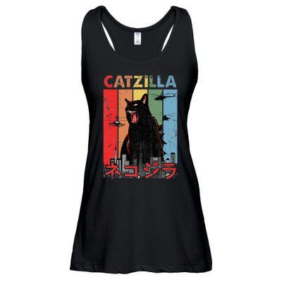 Vintage Catzilla Funny Kitten And Cat Lover Ladies Essential Flowy Tank