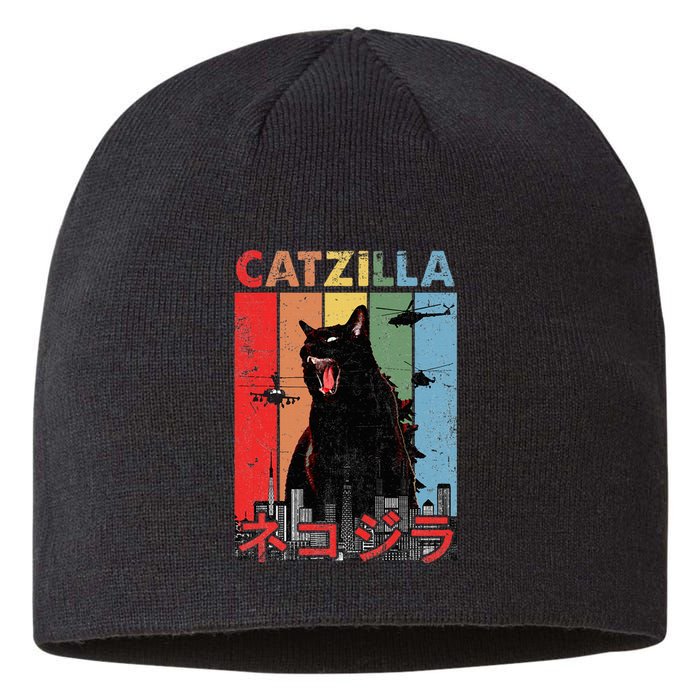 Vintage Catzilla Funny Kitten And Cat Lover Sustainable Beanie