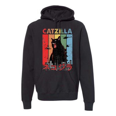 Vintage Catzilla Funny Kitten And Cat Lover Premium Hoodie