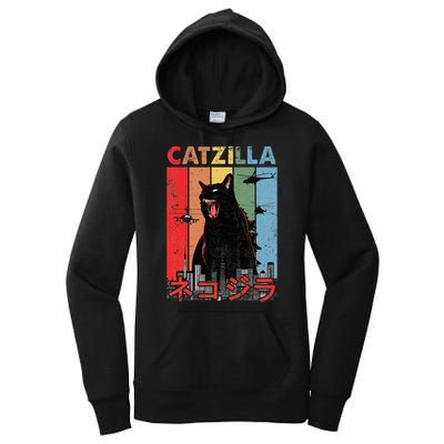 Vintage Catzilla Funny Kitten And Cat Lover Women's Pullover Hoodie