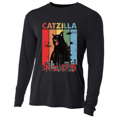 Vintage Catzilla Funny Kitten And Cat Lover Cooling Performance Long Sleeve Crew