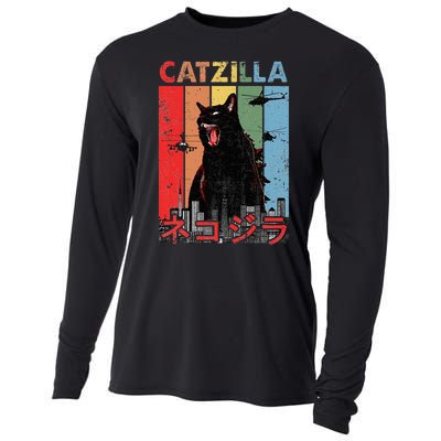 Vintage Catzilla Funny Kitten And Cat Lover Cooling Performance Long Sleeve Crew