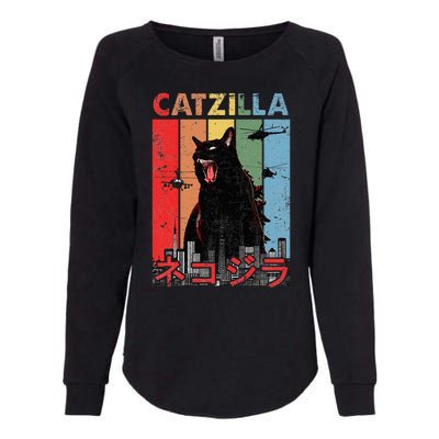 Vintage Catzilla Funny Kitten And Cat Lover Womens California Wash Sweatshirt