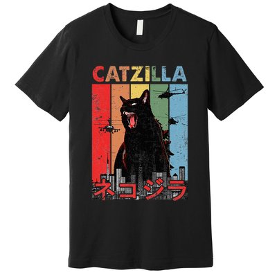 Vintage Catzilla Funny Kitten And Cat Lover Premium T-Shirt