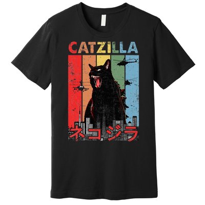 Vintage Catzilla Funny Kitten And Cat Lover Premium T-Shirt