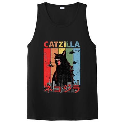 Vintage Catzilla Funny Kitten And Cat Lover PosiCharge Competitor Tank