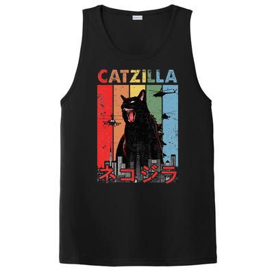 Vintage Catzilla Funny Kitten And Cat Lover PosiCharge Competitor Tank