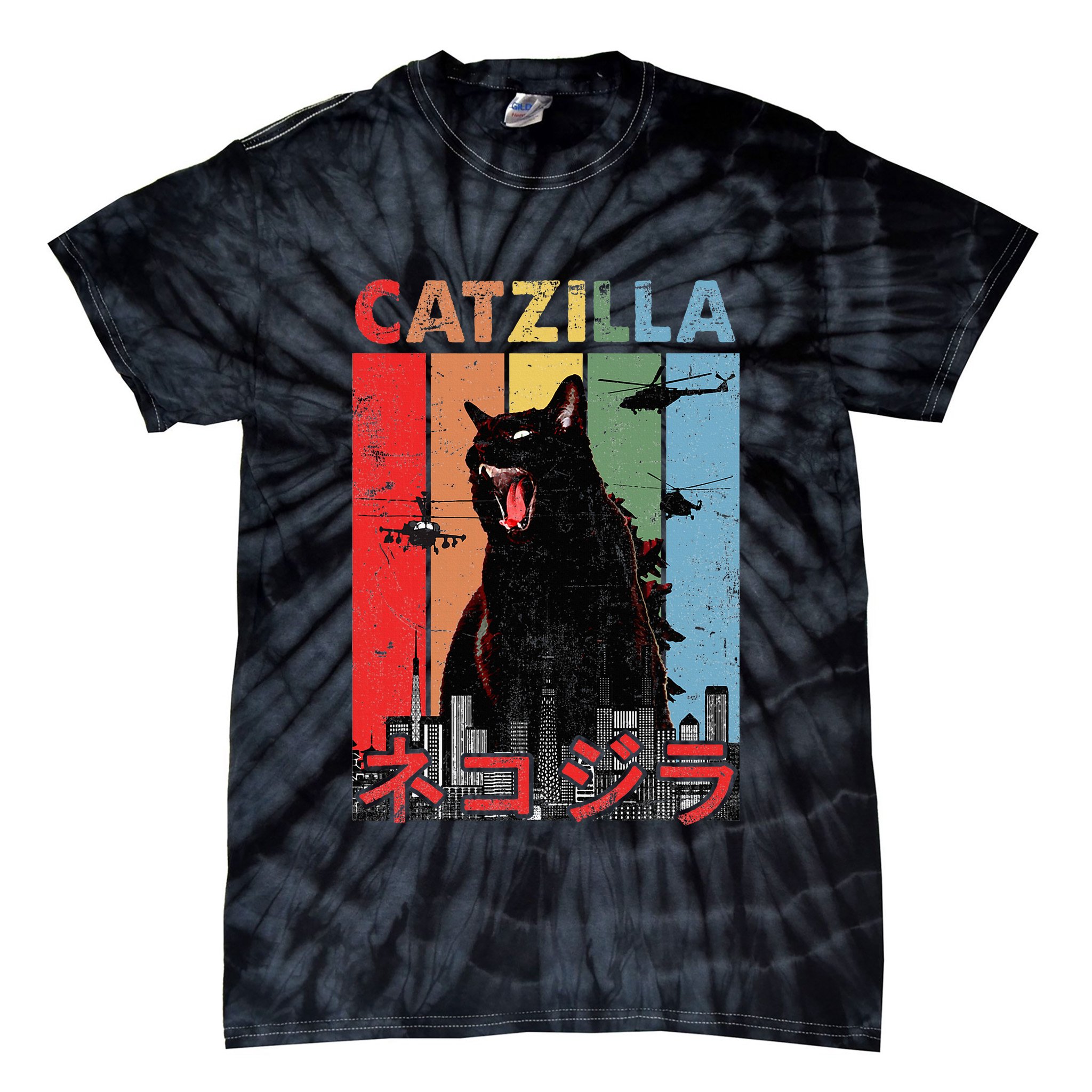 Vintage Catzilla Funny Kitten And Cat Lover Tie-Dye T-Shirt