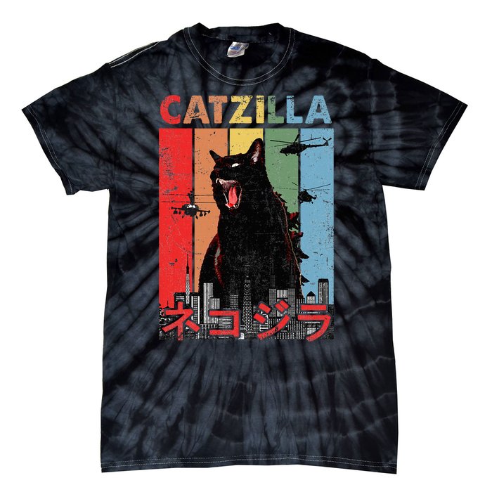 Vintage Catzilla Funny Kitten And Cat Lover Tie-Dye T-Shirt