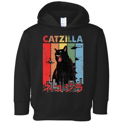 Vintage Catzilla Funny Kitten And Cat Lover Toddler Hoodie
