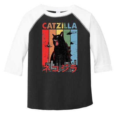 Vintage Catzilla Funny Kitten And Cat Lover Toddler Fine Jersey T-Shirt