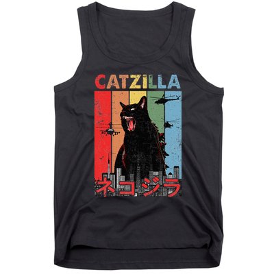 Vintage Catzilla Funny Kitten And Cat Lover Tank Top
