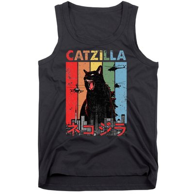 Vintage Catzilla Funny Kitten And Cat Lover Tank Top