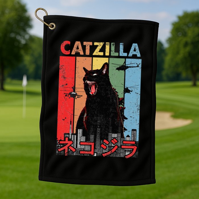Vintage Catzilla Funny Kitten And Cat Lover Golf Towel