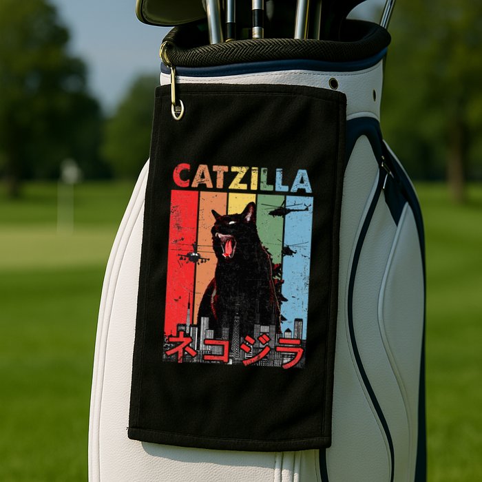 Vintage Catzilla Funny Kitten And Cat Lover Golf Towel
