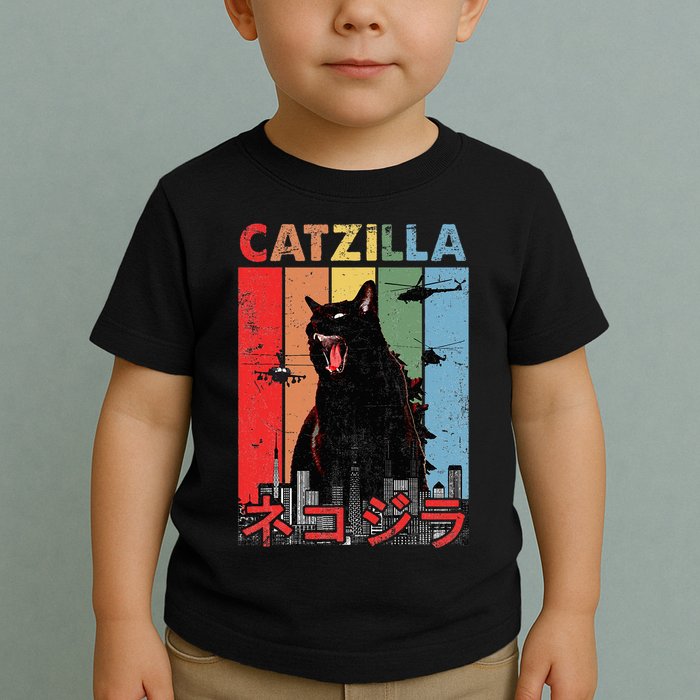 Vintage Catzilla Funny Kitten And Cat Lover Toddler T-Shirt