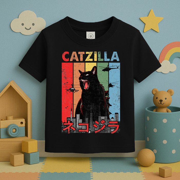 Vintage Catzilla Funny Kitten And Cat Lover Toddler T-Shirt