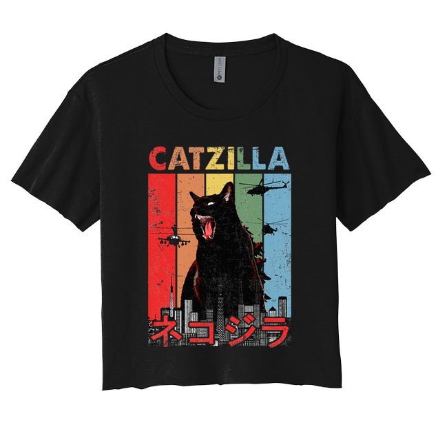 Vintage Catzilla Funny Kitten And Cat Lover Crop Top