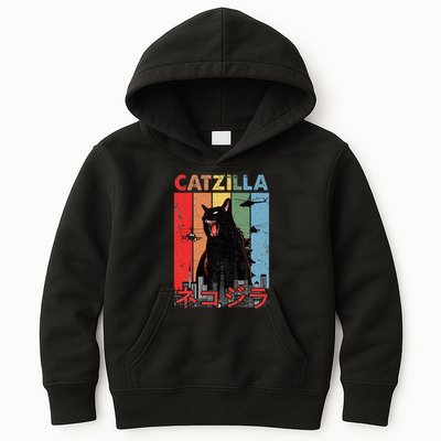 Vintage Catzilla Funny Kitten And Cat Lover Kids Hoodie