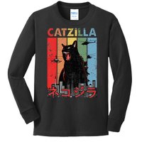 Vintage Catzilla Funny Kitten And Cat Lover Kids Long Sleeve Shirt