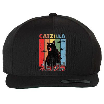 Vintage Catzilla Funny Kitten And Cat Lover Wool Snapback Cap