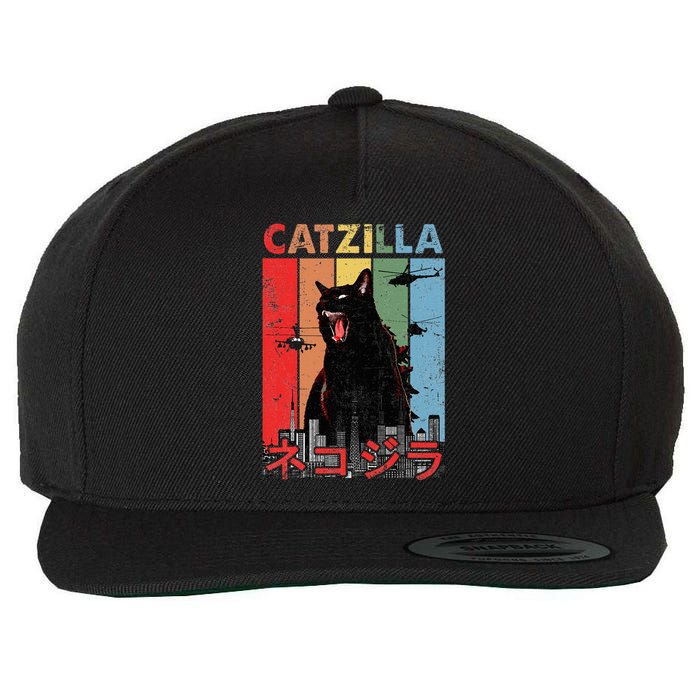 Vintage Catzilla Funny Kitten And Cat Lover Wool Snapback Cap