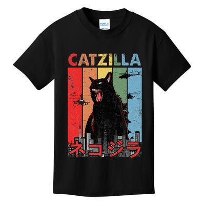 Vintage Catzilla Funny Kitten And Cat Lover Kids T-Shirt
