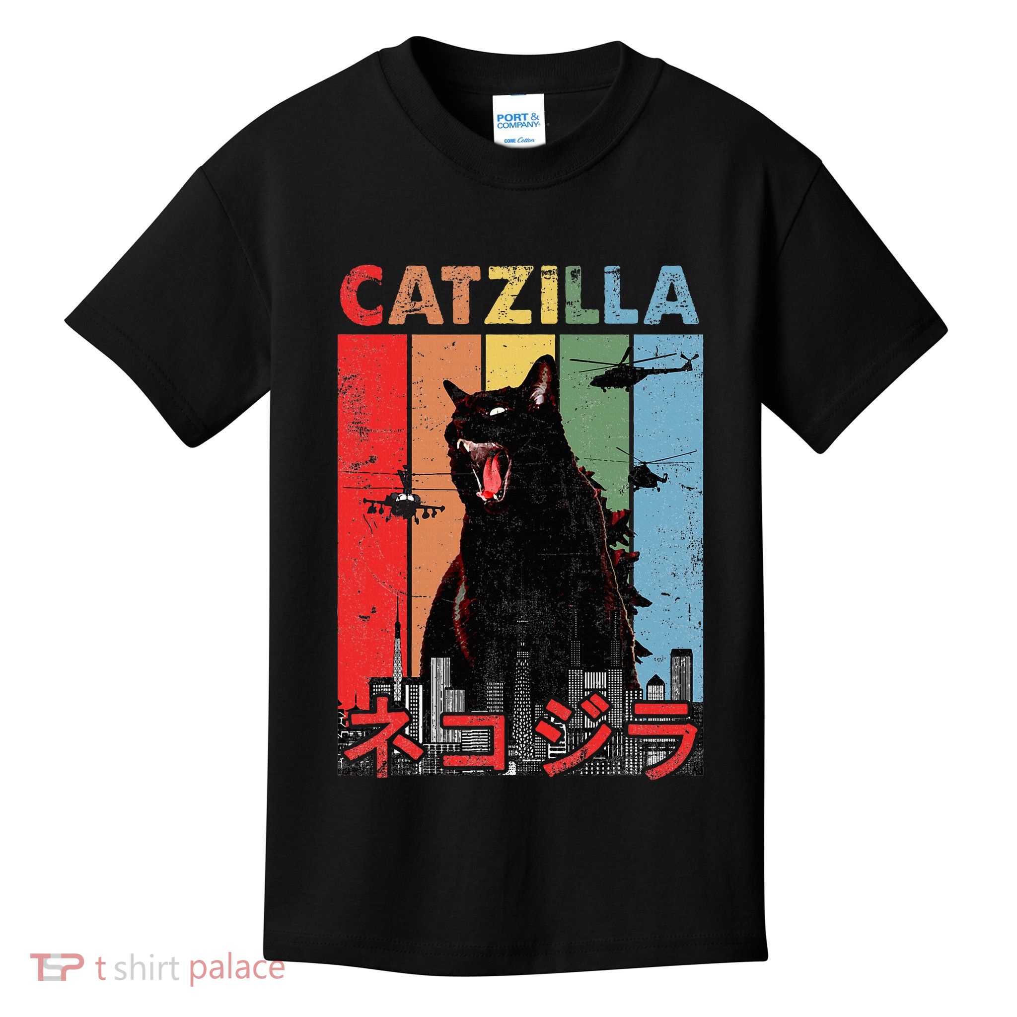 Vintage Catzilla Funny Kitten And Cat Lover Kids T-Shirt
