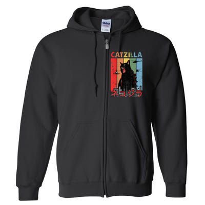 Vintage Catzilla Funny Kitten And Cat Lover Full Zip Hoodie