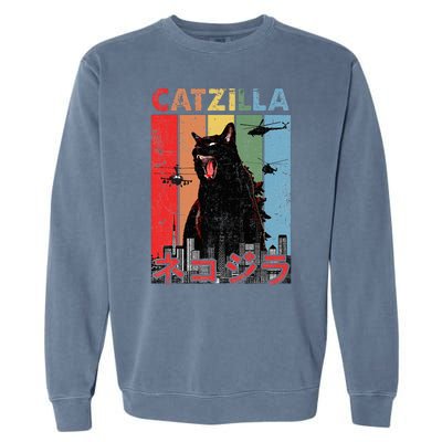 Vintage Catzilla Funny Kitten And Cat Lover Garment-Dyed Sweatshirt