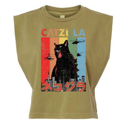 Vintage Catzilla Funny Kitten And Cat Lover Garment-Dyed Women's Muscle Tee