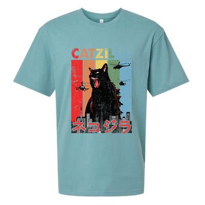 Vintage Catzilla Funny Kitten And Cat Lover Sueded Cloud Jersey T-Shirt
