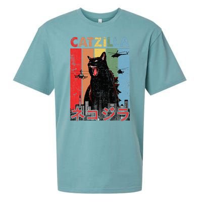 Vintage Catzilla Funny Kitten And Cat Lover Sueded Cloud Jersey T-Shirt